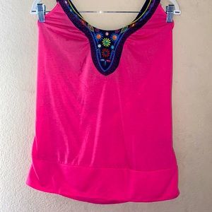 PINK HALTER WITH FLORAL PRINT STRAP